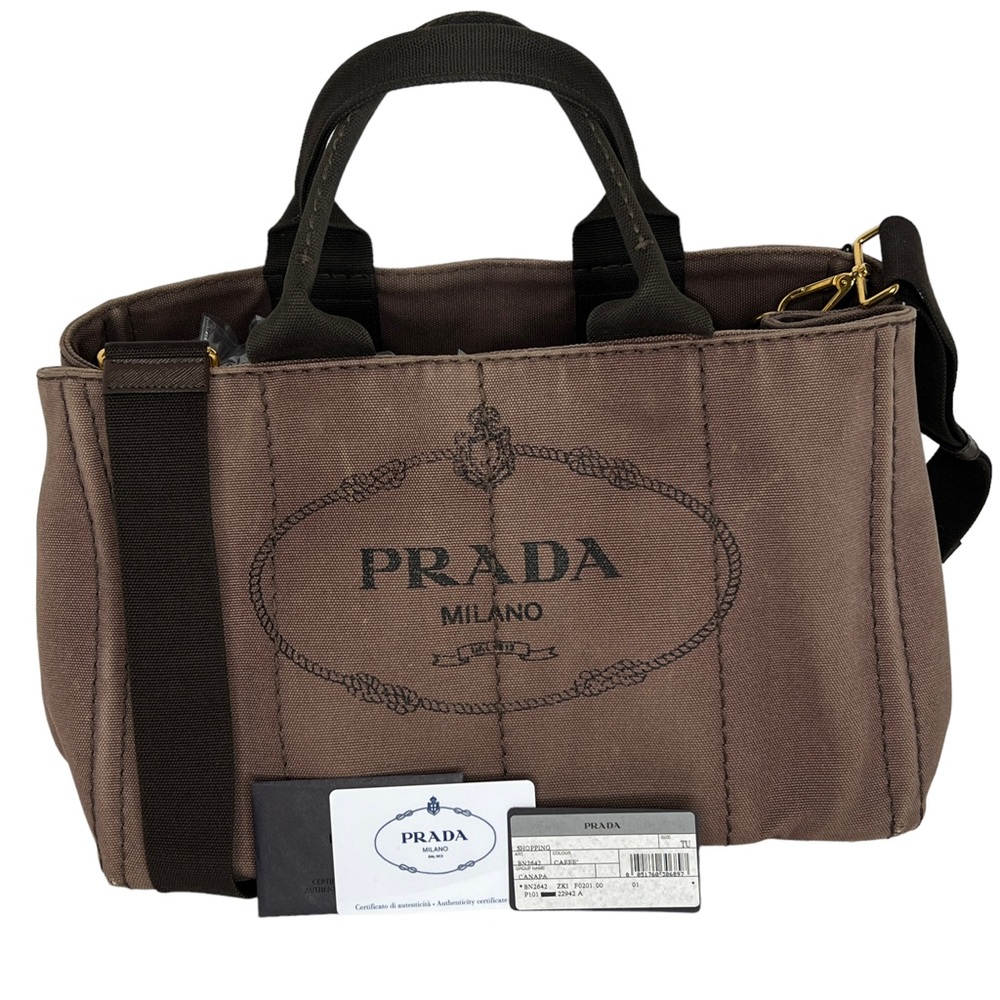 PRADA Canapa Brown Canvas Fabric Removable Crossbody Strap Tote Authentic Japan - Picture 13 of 16